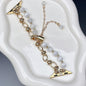 2-pcs Gold chain with white beads Elegant Cat's Eye Beaded Bracelet Band for Apple Watch - Women's Luxury Strap (Compatible Size :38/40/41MM )