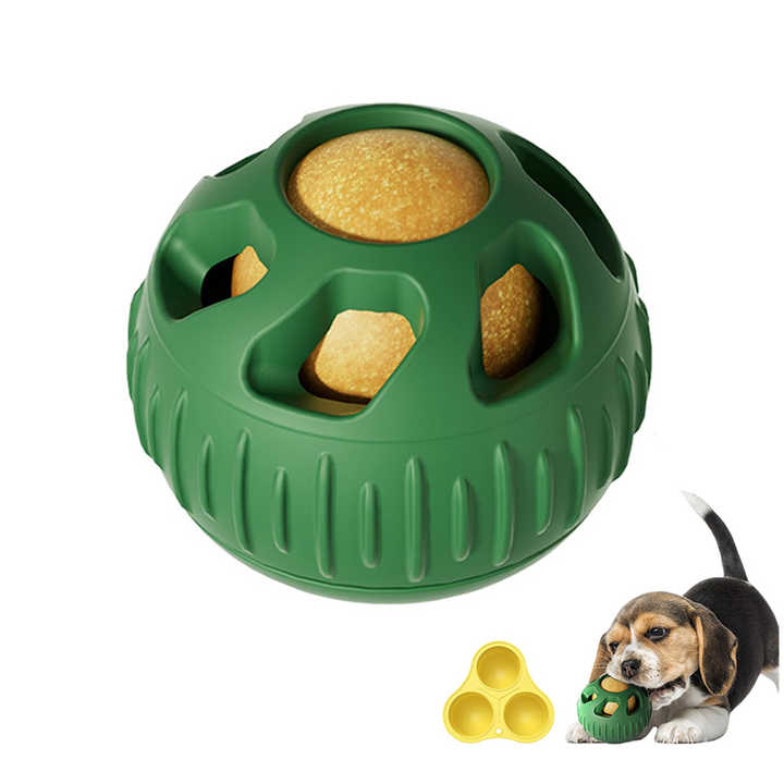 Green Ball and Black Mold Pet Treat Dispensing Ball and Molding Set - Silicone Dog Chew Toy for Teeth Cleaning and Boredom Relief