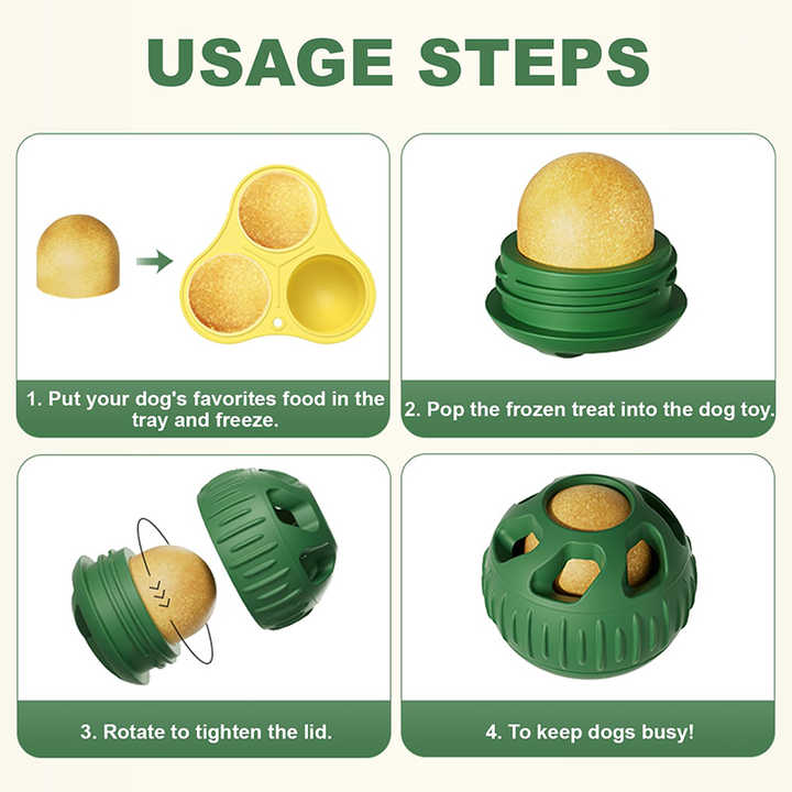 Green Ball and Black Mold Pet Treat Dispensing Ball and Molding Set - Silicone Dog Chew Toy for Teeth Cleaning and Boredom Relief