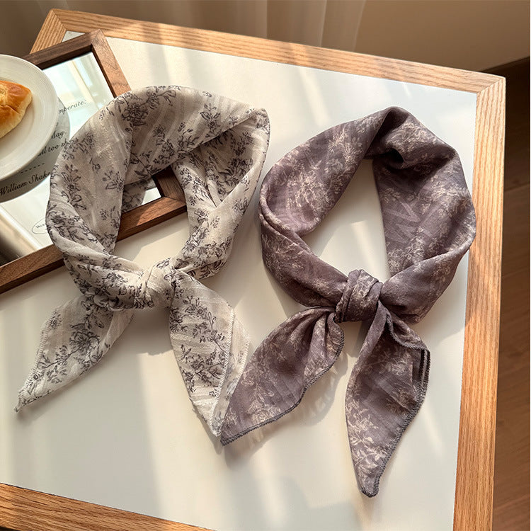Style 2 Black Versatile Patterned Square Scarf | 65x65cm Lightweight Polyester Neckerchief Headband | Vintage Polka Dot & Floral