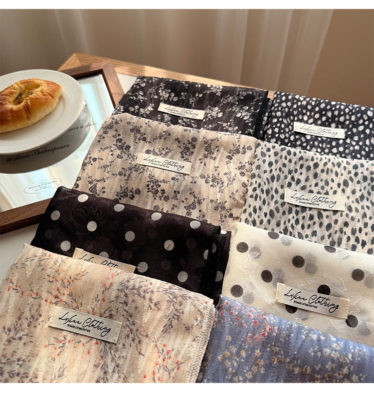 Style 2 Black Versatile Patterned Square Scarf | 65x65cm Lightweight Polyester Neckerchief Headband | Vintage Polka Dot & Floral