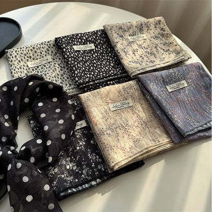 Style 4 Black And White Versatile Patterned Square Scarf | 65x65cm Lightweight Polyester Neckerchief Headband | Vintage Polka Dot & Floral