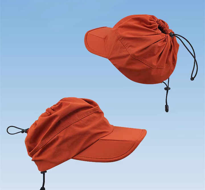 Orange Foldable Quick-Dry Summer Sports Visor Hat UPF 50+ Adjustable Outdoor Sun Cap