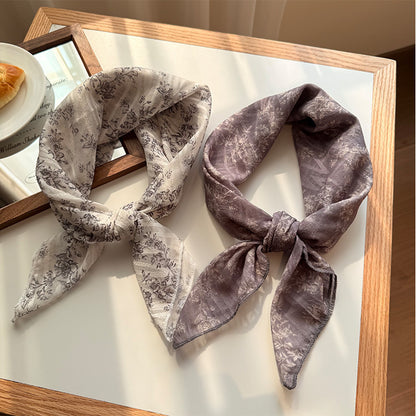 Style 15 Beige Versatile Patterned Square Scarf | 65x65cm Lightweight Polyester Neckerchief Headband | Vintage Polka Dot & Floral