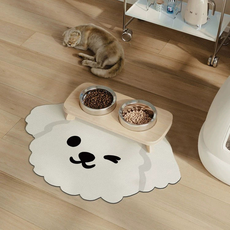 2 Pcs Style 1 White And Black Puppy pattern Cartoon Pet Feeding Mat for Cats & Dogs - Absorbent Diatom Mud Splash-Proof Mat, Easy to Clean