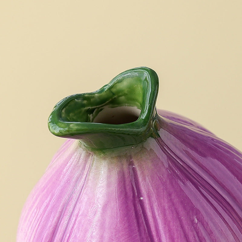 2 Pcs Creative Onion-Shaped Ceramic Vase for Hydroponic Plants - Cute INS Style Floral Decor for Living Room or Office(1 purple + 1 white)