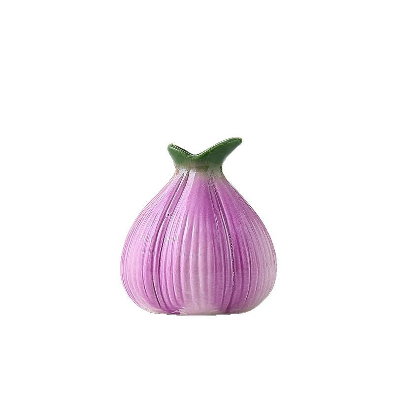 2 Pcs Creative Onion-Shaped Ceramic Vase for Hydroponic Plants - Cute INS Style Floral Decor for Living Room or Office(1 purple + 1 white)