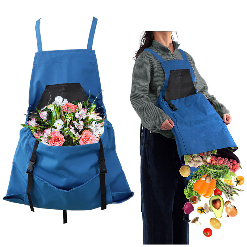 Blue Garden Harvesting Apron - Waterproof Oxford Cloth with Quick Release Pouch