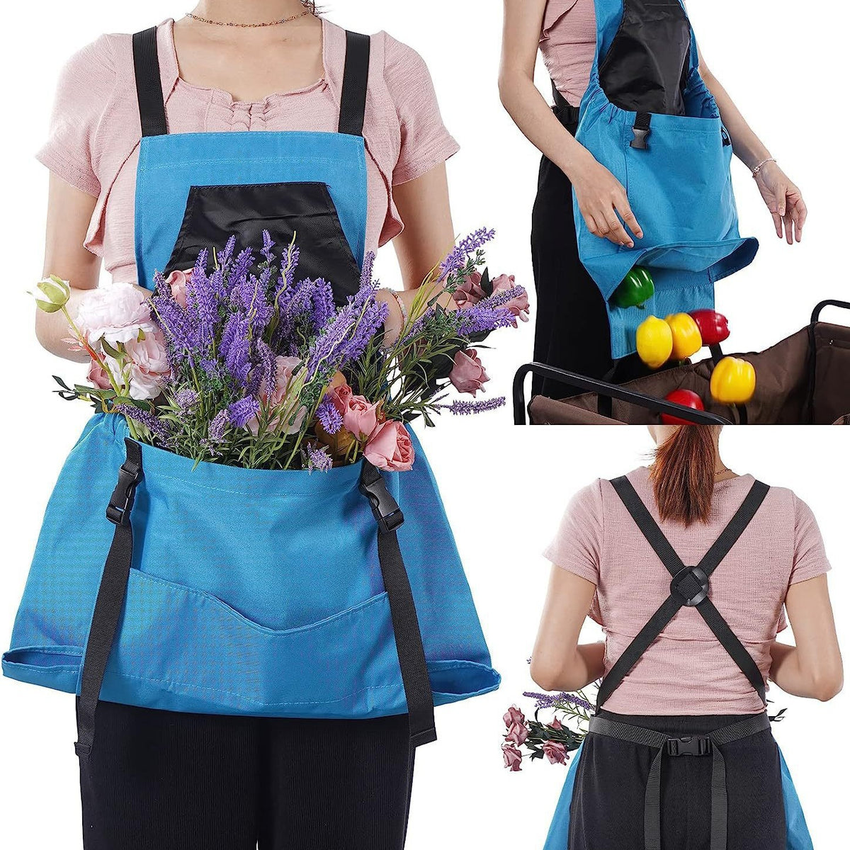 Rose Red Garden Harvesting Apron - Waterproof Oxford Cloth with Quick Release Pouch
