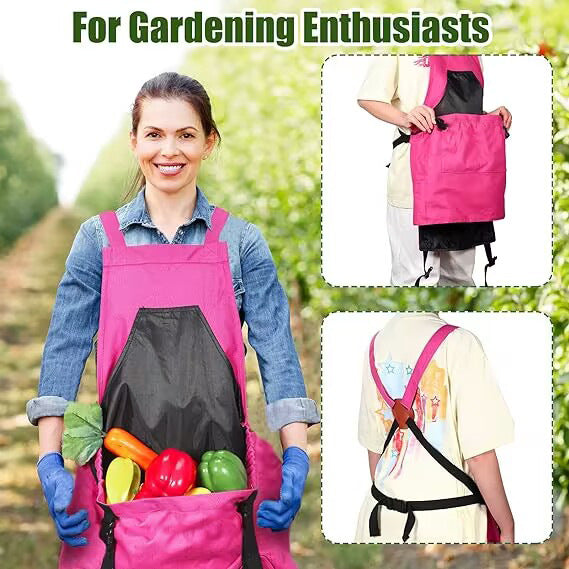 Rose Red Garden Harvesting Apron - Waterproof Oxford Cloth with Quick Release Pouch