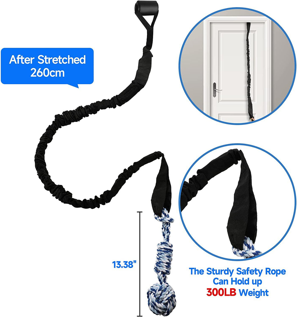 Black And Colored Cotton Balls Interactive Bungee Dog Tug Toy - Hanging Rope Ball for Solo Play & Exercise