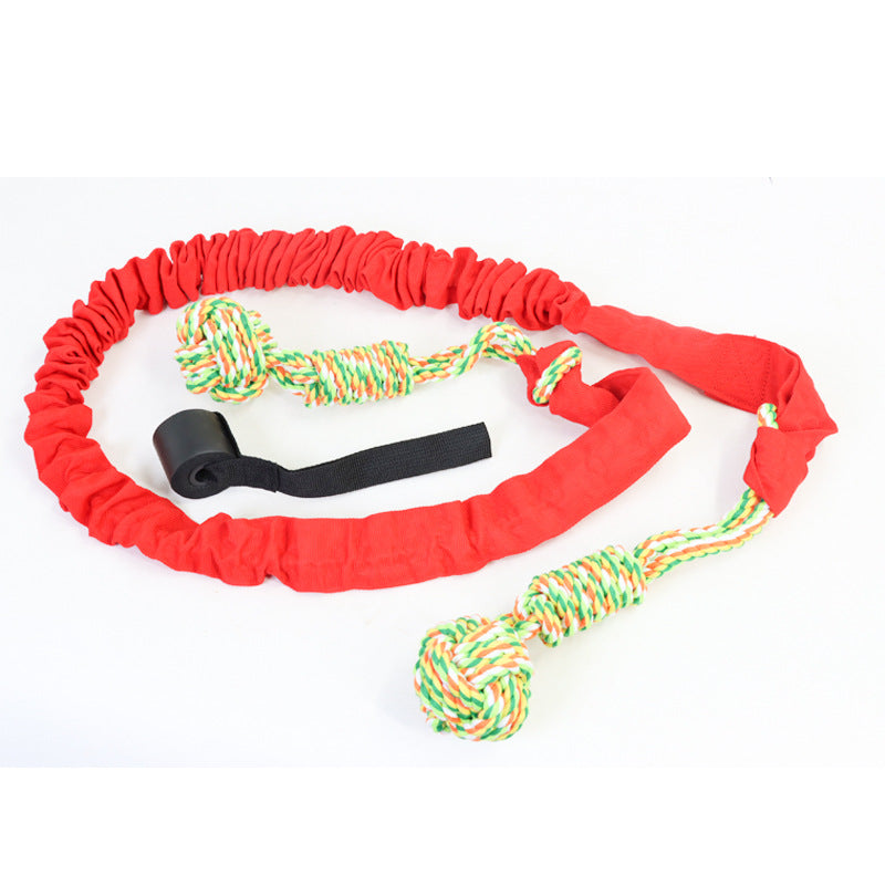 Red And Colored Cotton Balls Interactive Bungee Dog Tug Toy - Hanging Rope Ball for Solo Play & Exercise