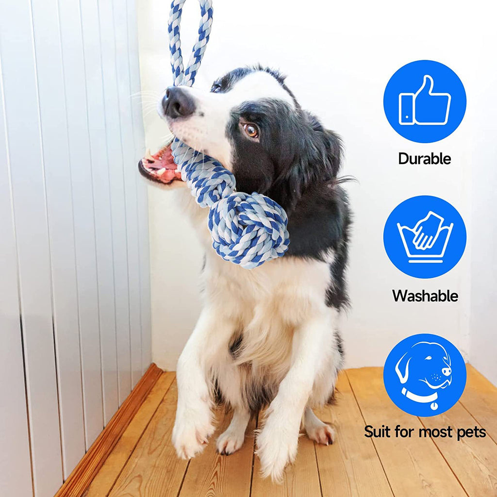 Red And Colored Cotton Balls Interactive Bungee Dog Tug Toy - Hanging Rope Ball for Solo Play & Exercise
