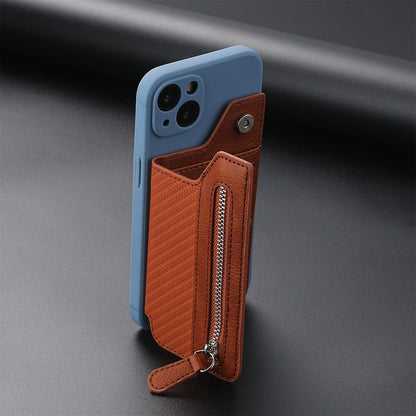 2 Pcs Blue Multifunction Stick-On Phone Wallet - PU Leather Card Holder with Zipper & Flip Cover