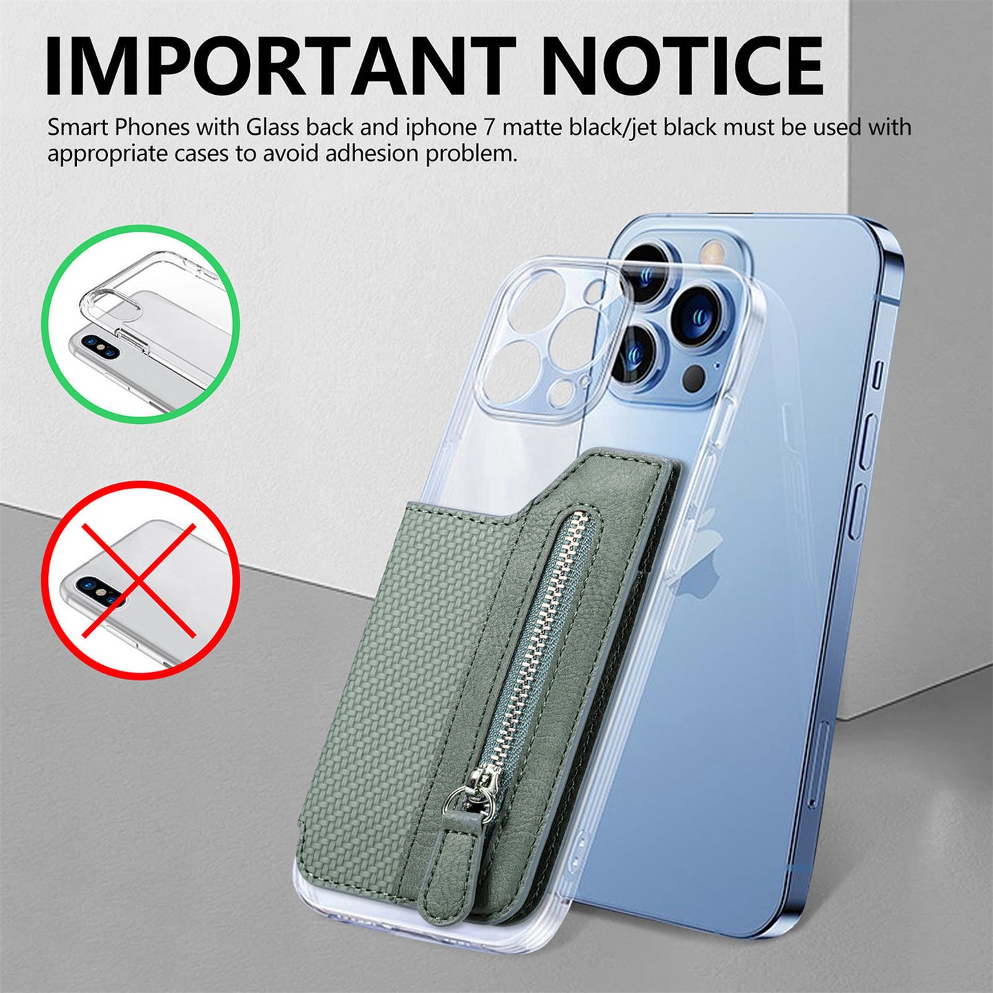 2 Pcs Khaki Multifunction Stick-On Phone Wallet - PU Leather Card Holder with Zipper & Flip Cover