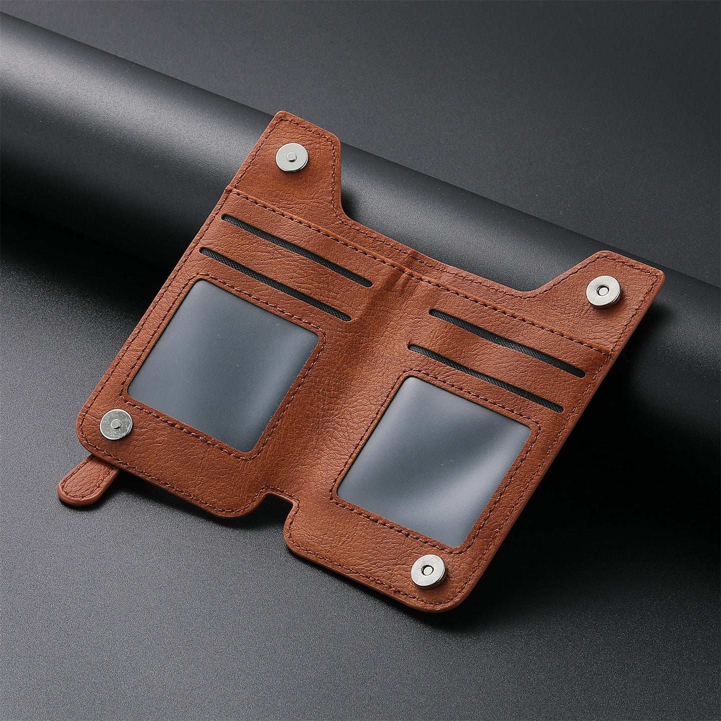 2 Pcs Khaki Multifunction Stick-On Phone Wallet - PU Leather Card Holder with Zipper & Flip Cover