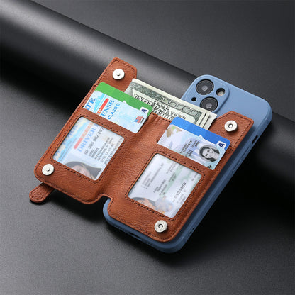2 Pcs Khaki Multifunction Stick-On Phone Wallet - PU Leather Card Holder with Zipper & Flip Cover