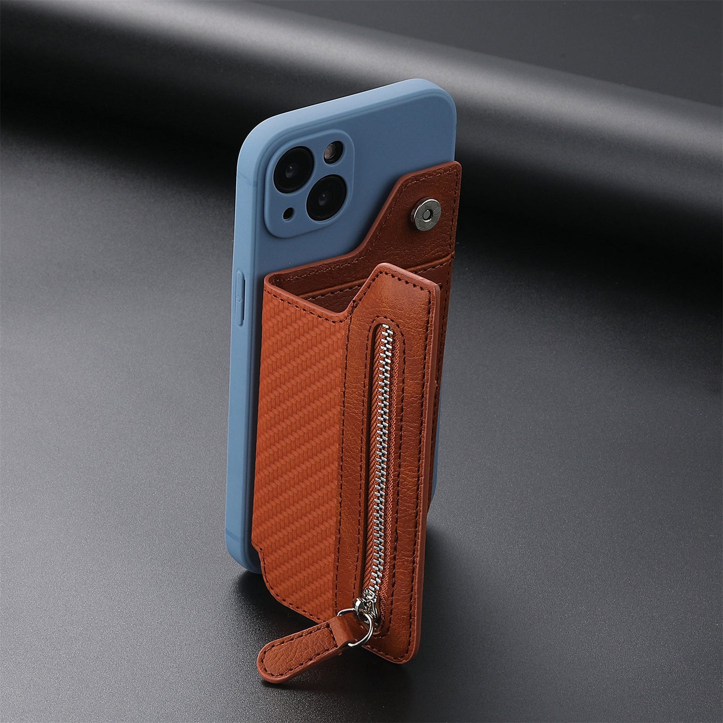 2 Pcs Brown Multifunction Stick-On Phone Wallet - PU Leather Card Holder with Zipper & Flip Cover
