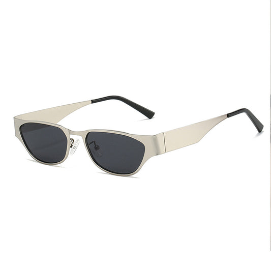 Silver Frame Black and Gray Sheet Retro Cat-Eye Metal Sunglasses for Women - UV Protection Stylish Streetwear Shades