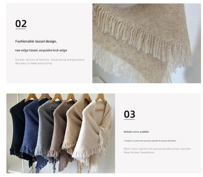 Coffee Elegant Knit Scarf Shawl with Tassels - Versatile Warm Wrap (65cm x 175cm)