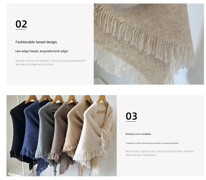 Navy Blue Elegant Knit Scarf Shawl with Tassels - Versatile Warm Wrap (65cm x 175cm)