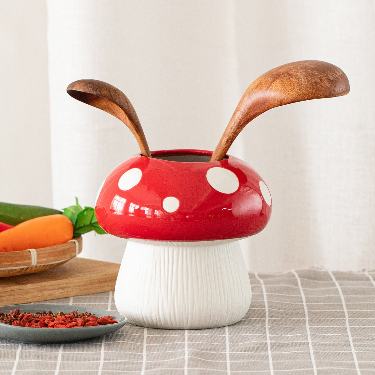 Middle Size Red Whimsical Ceramic Mushroom Vase - Decorative Floral & Hydroponic Planter