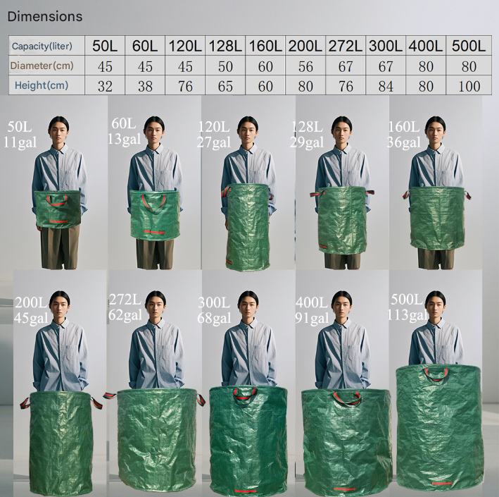 400L(Calibre80*80cm) Heavy Duty Collapsible Garden Waste Bags (Set of 2) - Large Reusable Yard Leaf Bin