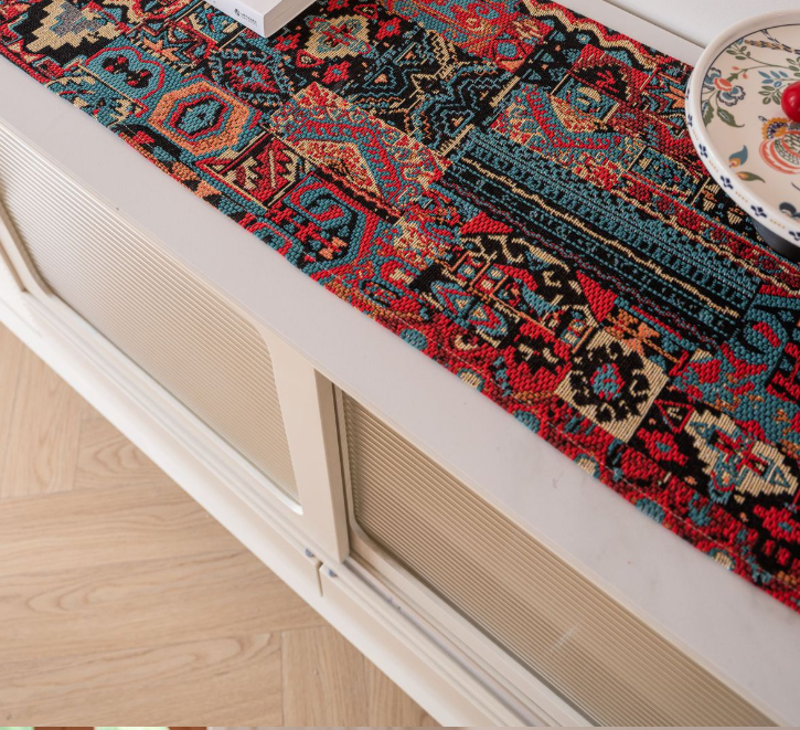 Jacquard Black With Plum Blossom 33-180cm Elegant Geometric Jacquard Table Runner with Tassels - Modern Dining & Coffee Table Decor