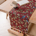 Jacquard Date Red Two Orioles 33-180cm Elegant Geometric Jacquard Table Runner with Tassels - Modern Dining & Coffee Table Decor