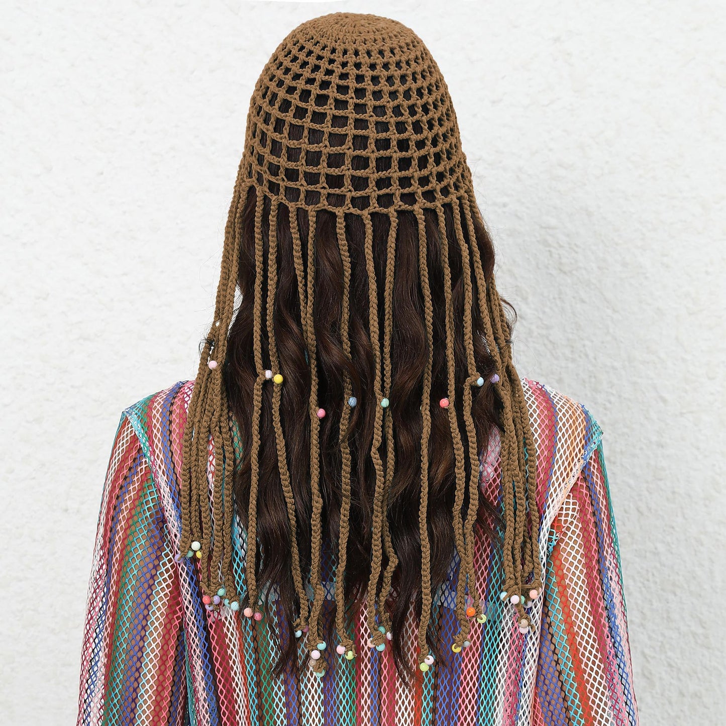 Blue Boho Hand-Crocheted Tassel Sun Hat - Lightweight Breathable Beach Cap (Fits 55-60cm)