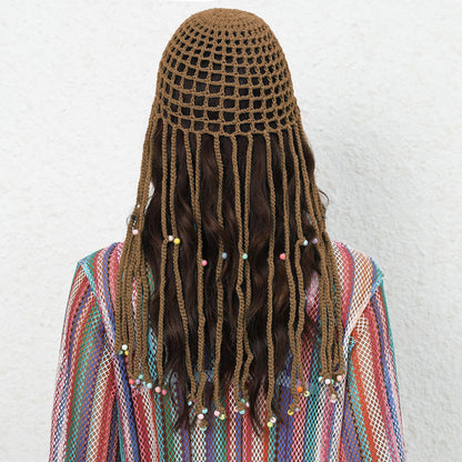 Blue Boho Hand-Crocheted Tassel Sun Hat - Lightweight Breathable Beach Cap (Fits 55-60cm)