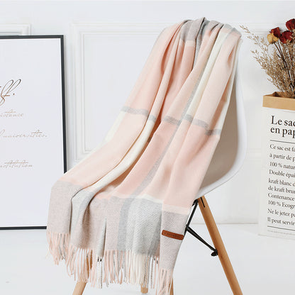 Cozy Color Block Fringe Scarf - Pink and Grey Shawl for Fall and Winter