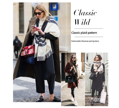 Cozy Color Block Fringe Scarf - Camel for Fall and Winter