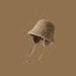 Plush Bucket Hat with Ear Flaps,Warm Furry Winter Hat in Khaki-One size (54-59cm) adjustable