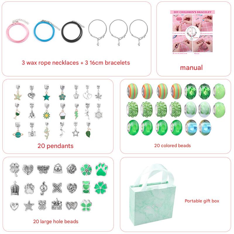 Unicorn DIY Beaded Bracelet Kit for Kids - Green Crystal Beads and Charms Jewelry Set with Gift Box
