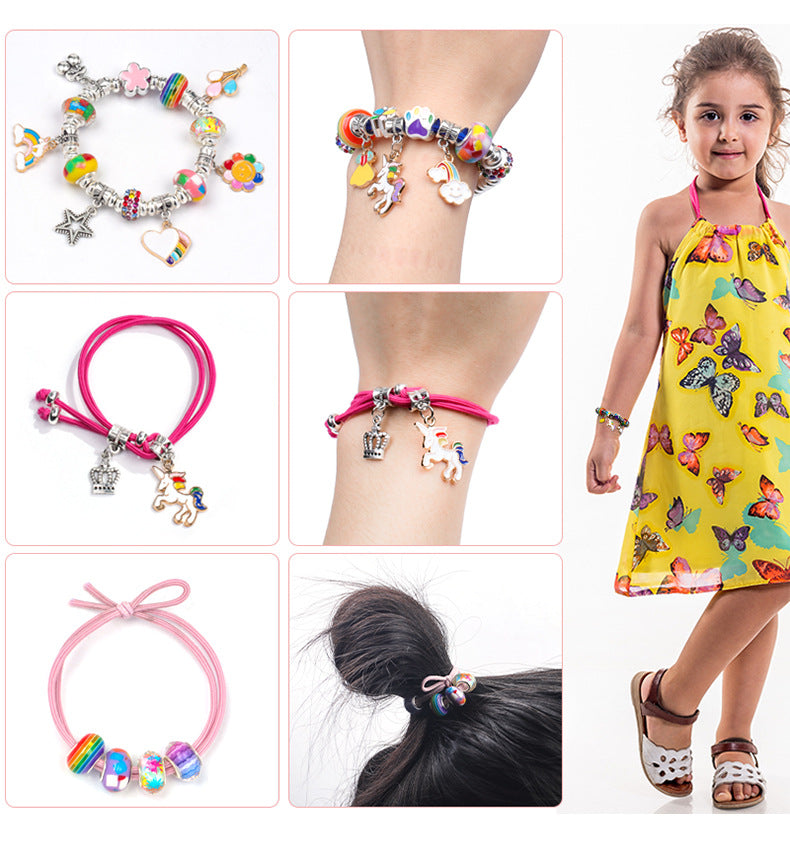 Unicorn DIY Beaded Bracelet Kit for Kids - Green Crystal Beads and Charms Jewelry Set with Gift Box