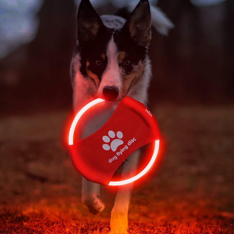Green LED Rechargeable Dog Flying Disc - Glow-in-the-Dark Pet Training Toy with Paw Design