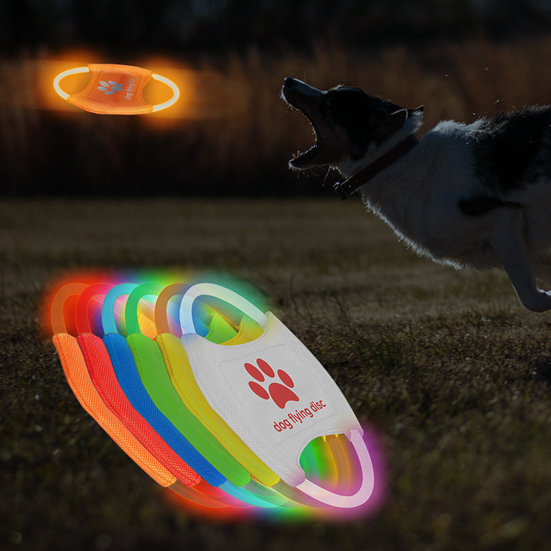 Colorful Light LED Rechargeable Dog Flying Disc - Glow-in-the-Dark Pet Training Toy with Paw Design