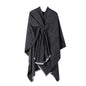 Solid Knit Poncho Shawl,Warm Fall/Winter Cape with Slit and Crossbar Design(Black)