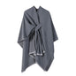 Solid Knit Poncho Shawl,Warm Fall/Winter Cape with Slit and Crossbar Design(Dark gray)
