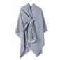 Solid Knit Poncho Shawl,Warm Fall/Winter Cape with Slit and Crossbar Design(Light gray)