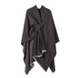 Solid Knit Poncho Shawl,Warm Fall/Winter Cape with Slit and Crossbar Design(Coffee)