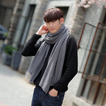 Black Imitation Cashmere Solid Scarf - Warm Winter Shawl for Men and Women