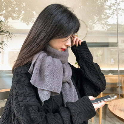 Black Imitation Cashmere Solid Scarf - Warm Winter Shawl for Men and Women