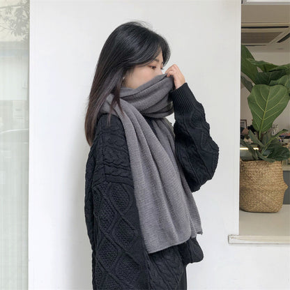 Black Imitation Cashmere Solid Scarf - Warm Winter Shawl for Men and Women