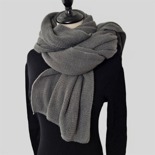 Dark gray Imitation Cashmere Solid Scarf - Warm Winter Shawl for Men and Women