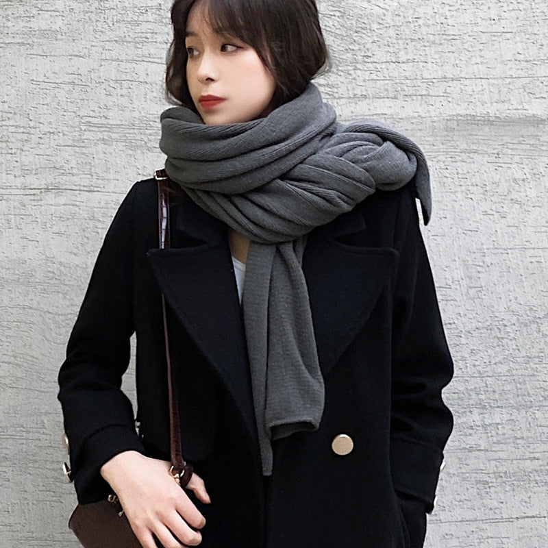 Green Imitation Cashmere Solid Scarf - Warm Winter Shawl for Men and Women