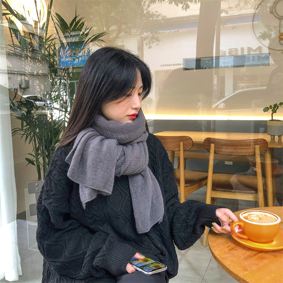 Green Imitation Cashmere Solid Scarf - Warm Winter Shawl for Men and Women