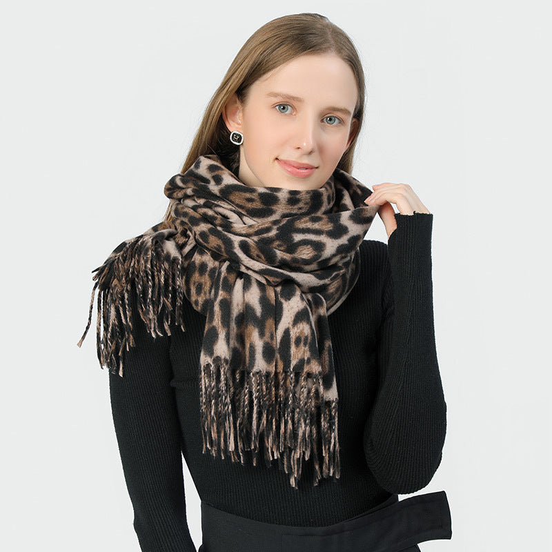 Stylish Animal Print Scarf - Warm Fall/Winter Shawl with Tassels, Imitation Cashmere(Gray)