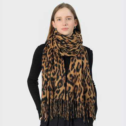 Stylish Animal Print Scarf - Warm Fall/Winter Shawl with Tassels, Imitation Cashmere(Gray)